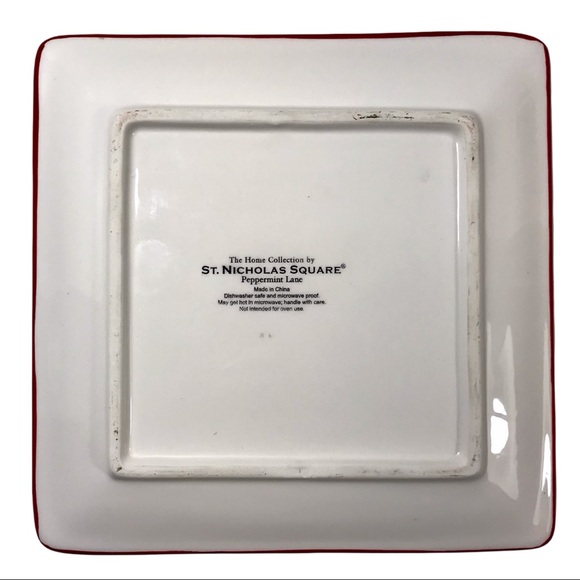 ST. NICHOLAS SQUARE Peppermint Lane Snowman 8" Square Appetizer Dessert Plate - Picture 3 of 6